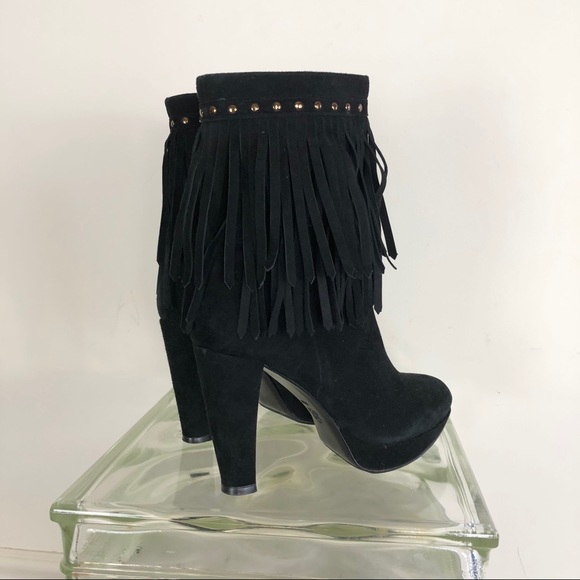 Via Spiga Black Suede Fringed Boho booties 8.5 - Picture 2 of 15